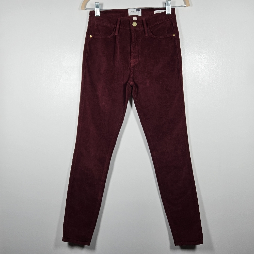 Frame Le High Skinny Bordeaux Maroon Velvet Micro Corduroy Pants 27 Tuckernuck